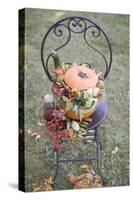Pumpkin Decorated with Flowers on Garden Chair-Foodcollection-Stretched Canvas