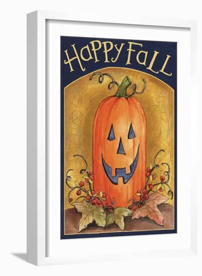 Pumpkin Face Happy Fall 2-Melinda Hipsher-Framed Giclee Print