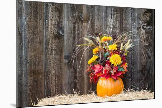 Pumpkin Flower Arrangement on Hay-krisrobin-Mounted Photographic Print