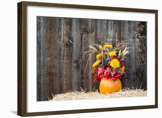 Pumpkin Flower Arrangement on Hay-krisrobin-Framed Photographic Print