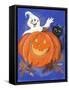 Pumpkin, Ghost and Cat-Beverly Johnston-Framed Stretched Canvas