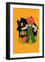 Pumpkin Headed Scarecrow-null-Framed Art Print