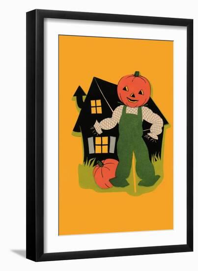 Pumpkin Headed Scarecrow-null-Framed Art Print