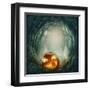 Pumpkin In Dark Forest-egal-Framed Art Print