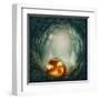 Pumpkin In Dark Forest-egal-Framed Art Print