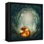 Pumpkin In Dark Forest-egal-Framed Stretched Canvas