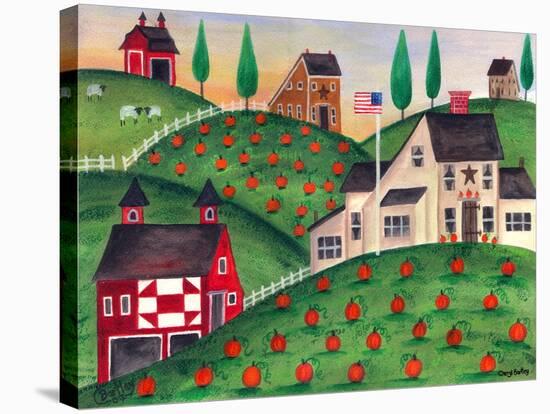 Pumpkin Red Barn Folk Art Cheryl Bartley-Cheryl Bartley-Stretched Canvas