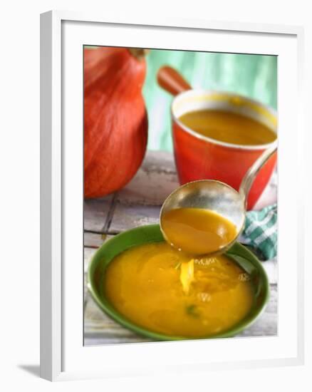 Pumpkin Soup Being Poured into Soup Plates-Jean-Paul Chassenet-Framed Photographic Print