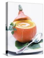 Pumpkin Soup with Creme Fraiche in Hollowed-Out Pumpkin-Brigitte Sporrer-Stretched Canvas