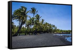 Punaluu Black Sand Beach on Big Island, Hawaii, United States of America, Pacific-Michael Runkel-Framed Stretched Canvas