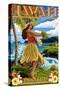 Punaluu, Hawaii - Hula Girl on Coast-Lantern Press-Stretched Canvas