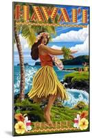 Punaluu, Hawaii - Hula Girl on Coast-Lantern Press-Mounted Art Print