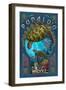 Punaluu, Hawaii - Sea Turtle Art Nouveau-Lantern Press-Framed Art Print