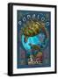 Punaluu, Hawaii - Sea Turtle Art Nouveau-Lantern Press-Framed Art Print