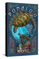 Punaluu, Hawaii - Sea Turtle Art Nouveau-Lantern Press-Stretched Canvas