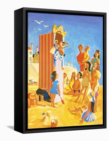 Punch and Judy Show on the Beach-English School-Framed Stretched Canvas