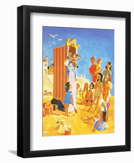 Punch and Judy Show on the Beach-English School-Framed Giclee Print