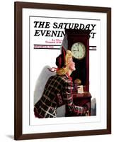 "Punching In," Saturday Evening Post Cover, January 22, 1938-Albert W. Hampson-Framed Giclee Print