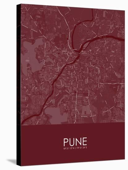 Pune, India Red Map-null-Stretched Canvas