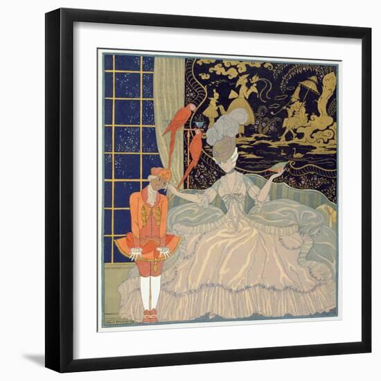 Punishing the Page (Colour Litho)-Georges Barbier-Framed Giclee Print