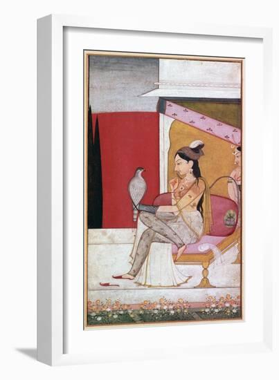 Punjabi illustration of a lady with a hawk. Artist: Unknown-Unknown-Framed Giclee Print