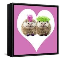 Punk Girl and Boy Hedgehog in Pink Heart Shaped Frame-null-Framed Stretched Canvas