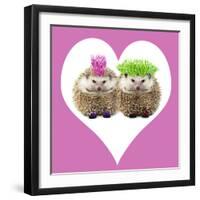 Punk Girl and Boy Hedgehog in Pink Heart Shaped Frame-null-Framed Photographic Print