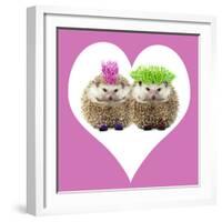 Punk Girl and Boy Hedgehog in Pink Heart Shaped Frame-null-Framed Photographic Print