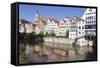 Punt on Neckar River, Old Town of Tuebingen, Stiftskirche Church, Baden Wurttemberg, Germany-Markus Lange-Framed Stretched Canvas