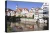 Punt on Neckar River, Old Town of Tuebingen, Stiftskirche Church, Baden Wurttemberg, Germany-Markus Lange-Stretched Canvas