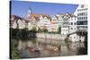 Punt on Neckar River, Old Town of Tuebingen, Stiftskirche Church, Baden Wurttemberg, Germany-Markus Lange-Stretched Canvas
