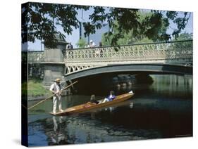 Punt on River Avon Going Under Bridge, Christchurch, Canterbury, South Island, New Zealand-Julian Pottage-Stretched Canvas