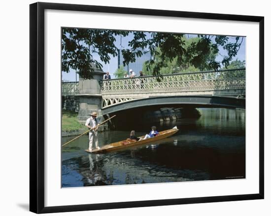 Punt on River Avon Going Under Bridge, Christchurch, Canterbury, South Island, New Zealand-Julian Pottage-Framed Photographic Print