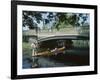 Punt on River Avon Going Under Bridge, Christchurch, Canterbury, South Island, New Zealand-Julian Pottage-Framed Photographic Print