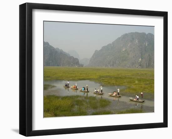 Punting Boats on Delta River, Limestone Mountain Scenery, Van Long, South of Hanoi-Christian Kober-Framed Premium Photographic Print