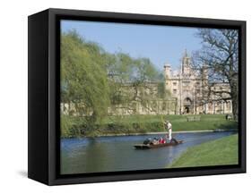 Punting on the Backs, with St. John's College, Cambridge, Cambridgeshire, England-G Richardson-Framed Stretched Canvas