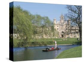 Punting on the Backs, with St. John's College, Cambridge, Cambridgeshire, England-G Richardson-Stretched Canvas