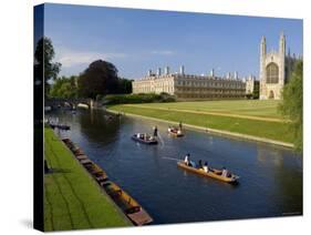 Punting on The River Cam, Kings College, Cambridge, England-Peter Adams-Stretched Canvas