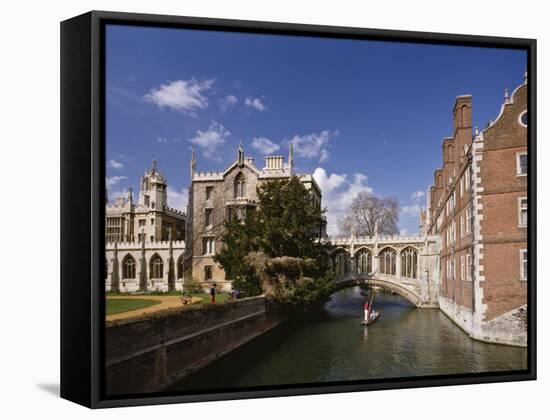 Punting under the Bridge of Sighs, River Cam at St. John's College, Cambridge, England-Nigel Blythe-Framed Stretched Canvas