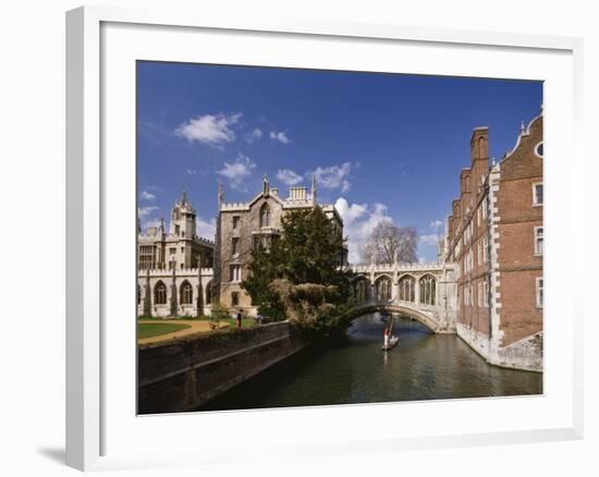 Punting under the Bridge of Sighs, River Cam at St. John's College, Cambridge, England-Nigel Blythe-Framed Photographic Print