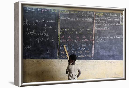 Pupil at the blackboard, primary school, Lome, Togo-Godong-Framed Photographic Print