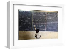 Pupil at the blackboard, primary school, Lome, Togo-Godong-Framed Photographic Print