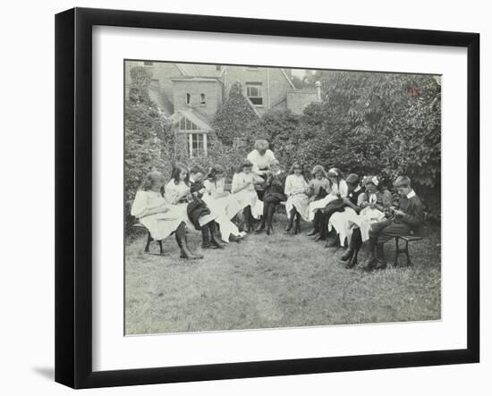 Pupils in the Garden Doing Needlework, Birley House Open Air School, Forest Hill, London, 1908-null-Framed Premium Photographic Print