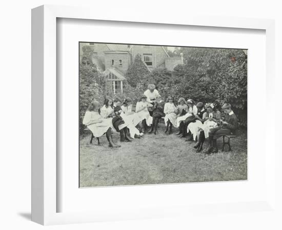 Pupils in the Garden Doing Needlework, Birley House Open Air School, Forest Hill, London, 1908-null-Framed Photographic Print