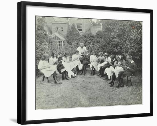 Pupils in the Garden Doing Needlework, Birley House Open Air School, Forest Hill, London, 1908-null-Framed Photographic Print