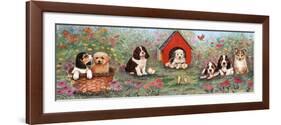 Puppies and Doghouse Border-Judy Mastrangelo-Framed Giclee Print