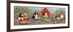 Puppies and Doghouse Border-Judy Mastrangelo-Framed Giclee Print