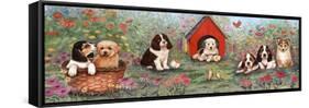 Puppies and Doghouse Border-Judy Mastrangelo-Framed Stretched Canvas