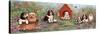 Puppies and Doghouse Border-Judy Mastrangelo-Stretched Canvas
