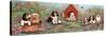 Puppies and Doghouse Border-Judy Mastrangelo-Stretched Canvas